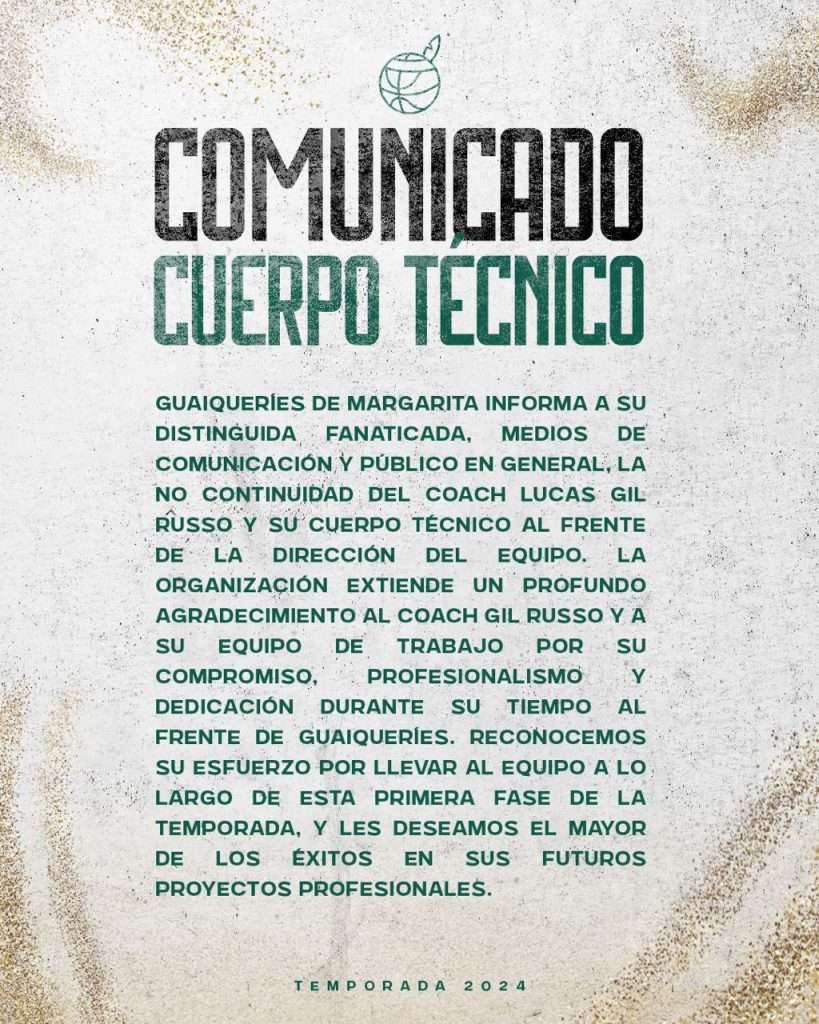 Lucas Gil Russo no sigue al mando de Guaiqueríes Lucas Gil Russo no sigue al mando de Guaiqueríes