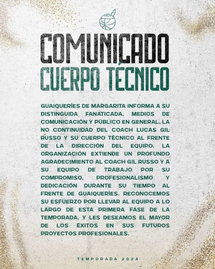 Lucas Gil Russo no sigue al mando de Guaiqueríes Lucas Gil Russo no sigue al mando de Guaiqueríes