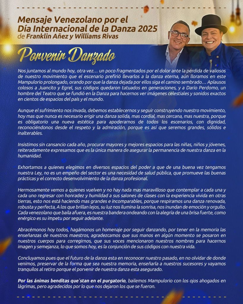 Williams Rivas | &lsquo;Porvenir Danzando&rsquo;: &iexcl;Un mensaje venezolano por el D&iacute;a Internacional de la Danza!